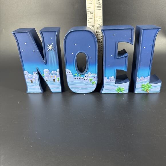 Vtg Abby Press Noel Nativity Scene Spellout Resin Christmas Holiday Decor Blue - Picture 4 of 10